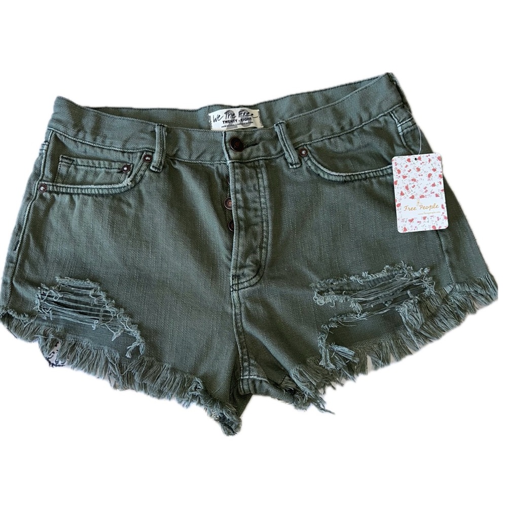 Free People / We The Free Green Distressed Jean Shorts